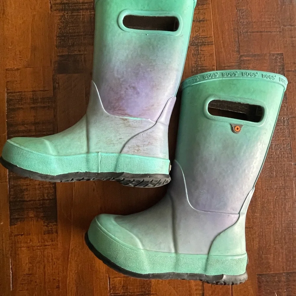 Bogs Kids Mint Green & Lavender Gradient Waterproof Rain Boots